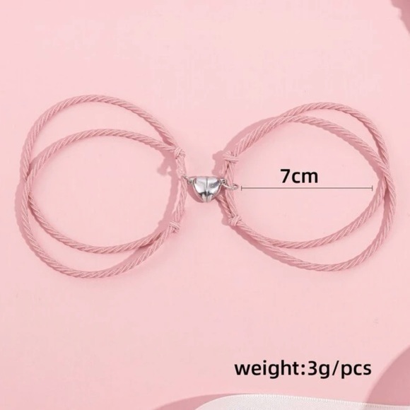 2 pcs Couple Magnetic Heart Charm Bracelet Set Adjustable - Picture 4 of 7